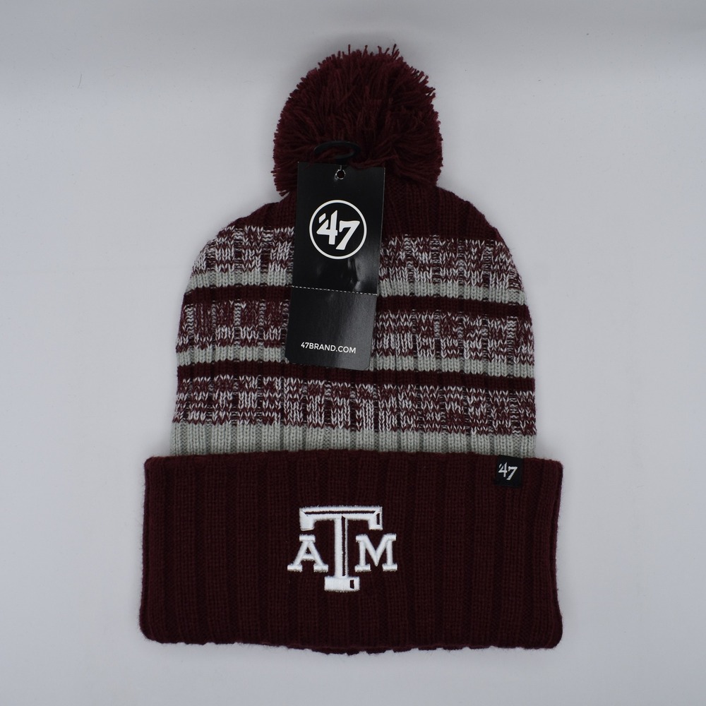 '47 Brand Texas A&M Aggies Stripe Pom Cuff Knit Cap Hat Beanie Maroon NCAA NEW